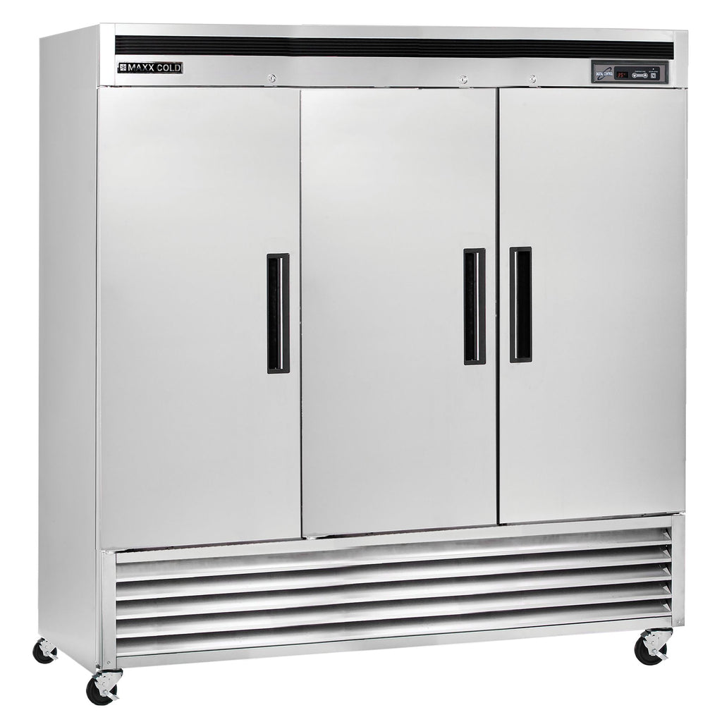 Maxx Cold Triple Door Reach-In Refrigerator, Bottom Mount, 81"W, 72 cu. ft. Storage Capacity, Energy Star Rated, in Stainless Steel -  MCR-72FDHC