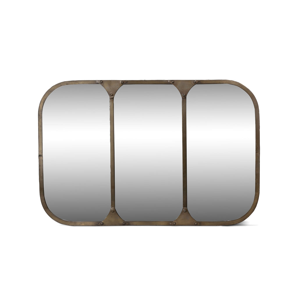 Park Hill Collection Station Iron Brass Frame Mirror – Elegant Home Décor, Durable Design, Perfect for Any Space! - EWI26013