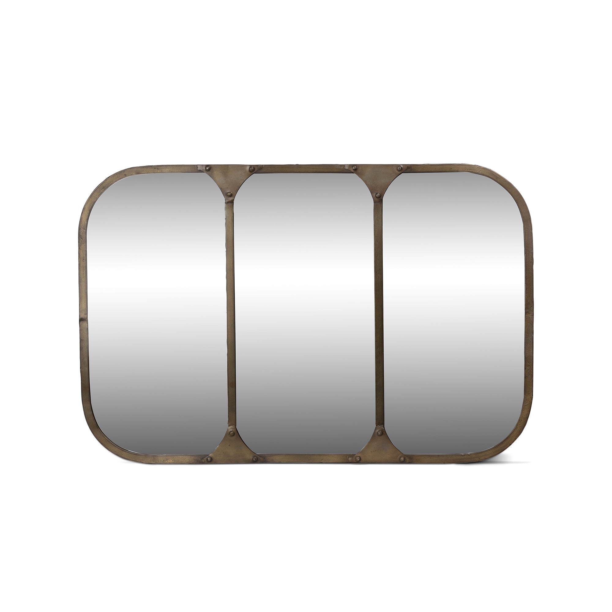 Park Hill Collection Station Iron Brass Frame Mirror – Elegant Home Décor, Durable Design, Perfect for Any Space! - EWI26013
