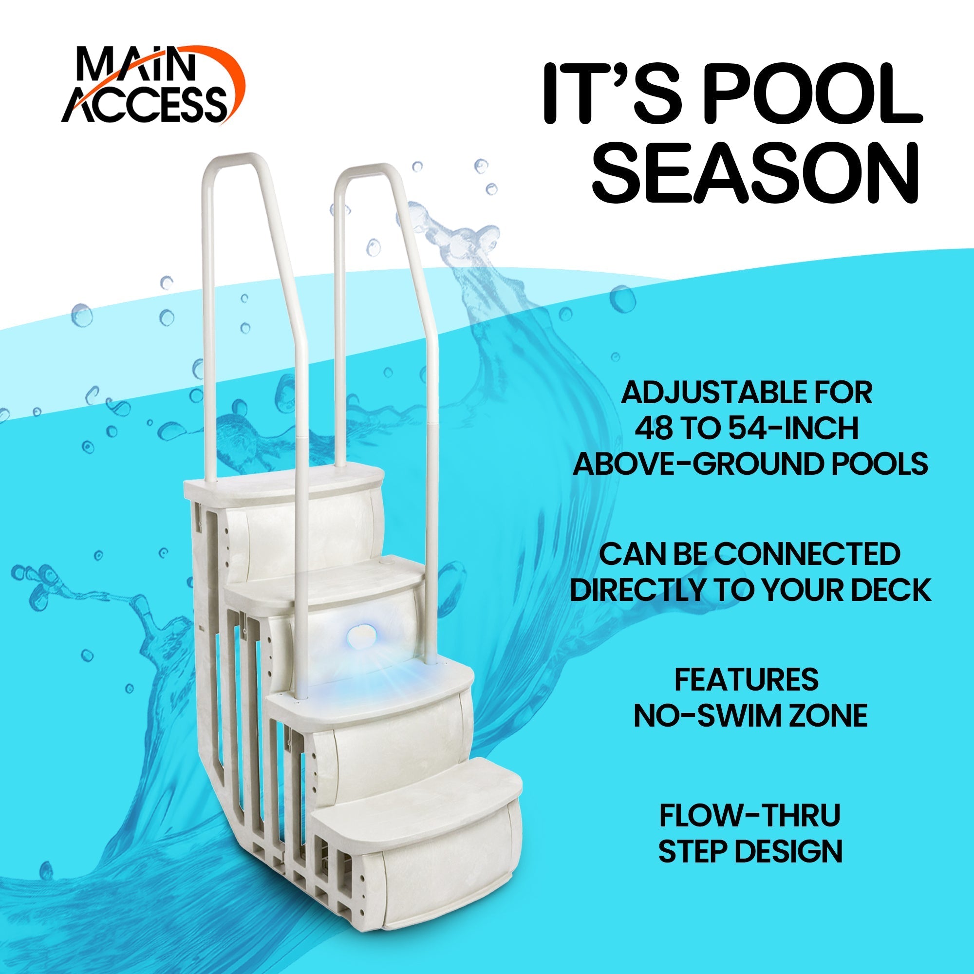 Main Access iStep Above Ground Swimming Pool Deck Entry Steps Ladder & LED Light -  59343