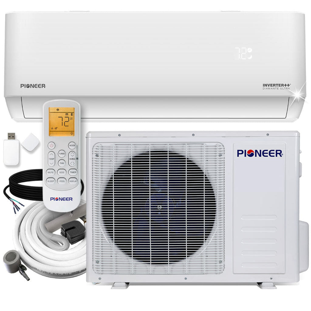 Pioneer Diamante Ultra 24,000 BTU 20 SEER2 Ductless Mini-Split Inverter++ Energy-Star Wi-Fi Air Conditioner Heat Pump Full Set 230V with 16 Ft. Kit - WYT024GLFI22RL