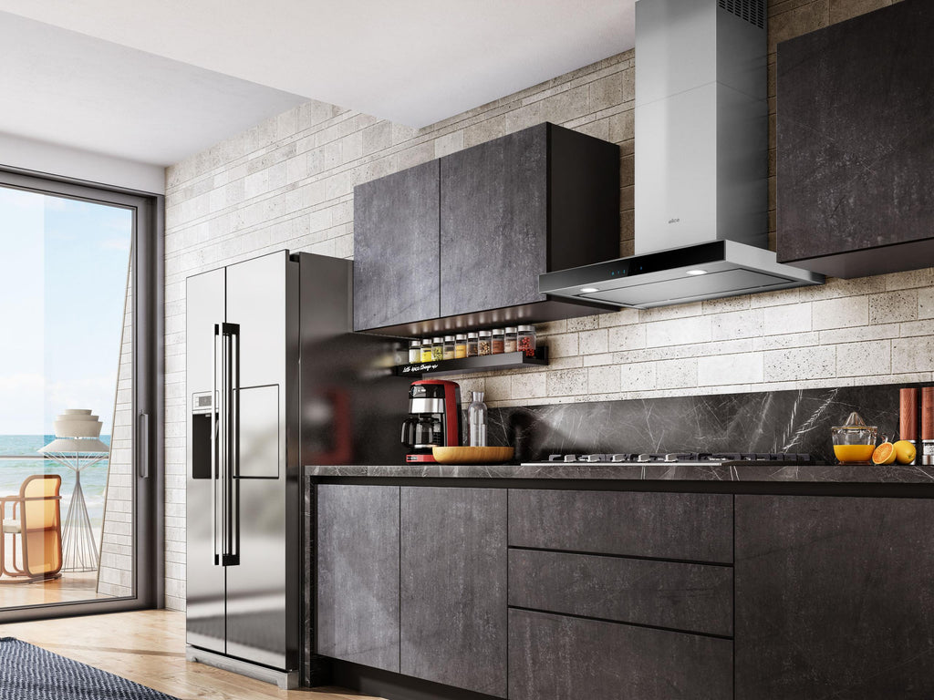 ELICA ELG630S3 LUGANO Wall Mount Range Hood 30" wide - 600CFM in Stainless Steel On Black - ELG630S3