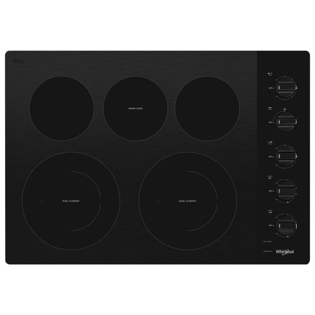WHIRLPOOL 30-inch Electric Ceramic Glass Cooktop with Two Dual Radiant Elements Black - WCE77US0HB