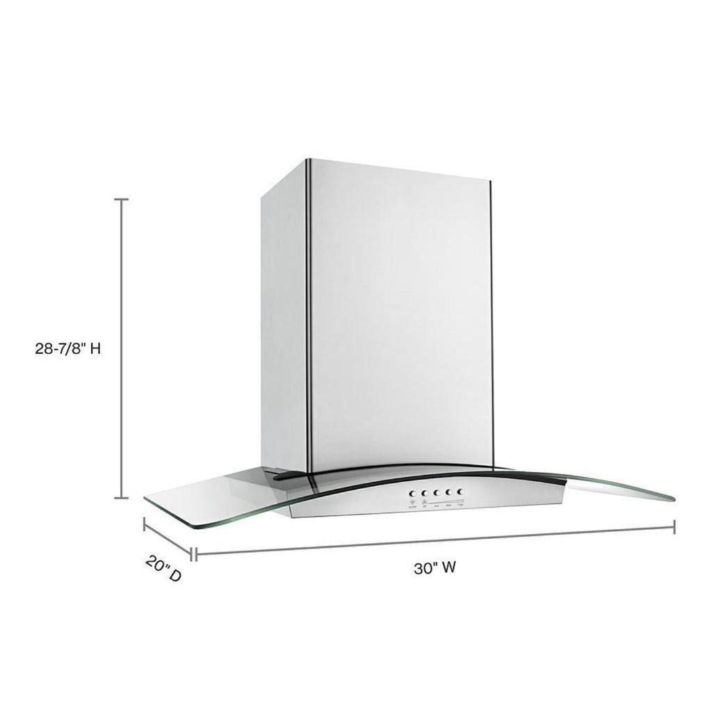 WHIRLPOOL 30" Modern Glass Wall Mount Range Hood in Stainless Steel - WVW75UC0DS
