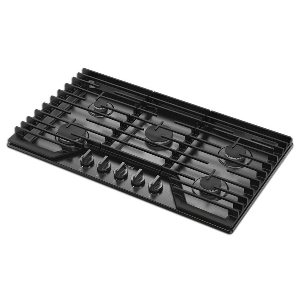 WHIRLPOOL 36-inch Gas Cooktop with EZ-2-Lift Hinged Cast-Iron Grates Black in Stainless Steel - WCGK5036PV
