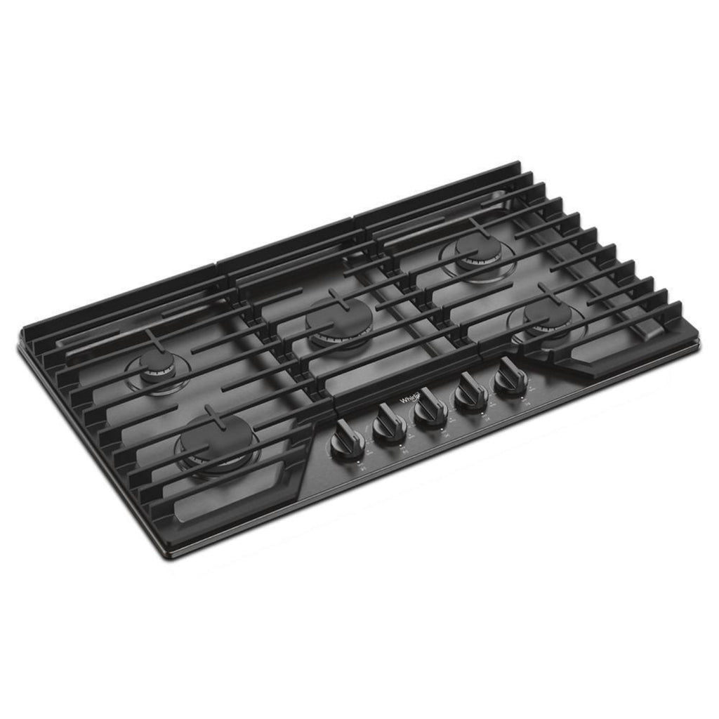 WHIRLPOOL 36-inch Gas Cooktop with EZ-2-Lift Hinged Cast-Iron Grates Black in Stainless Steel - WCGK5036PV