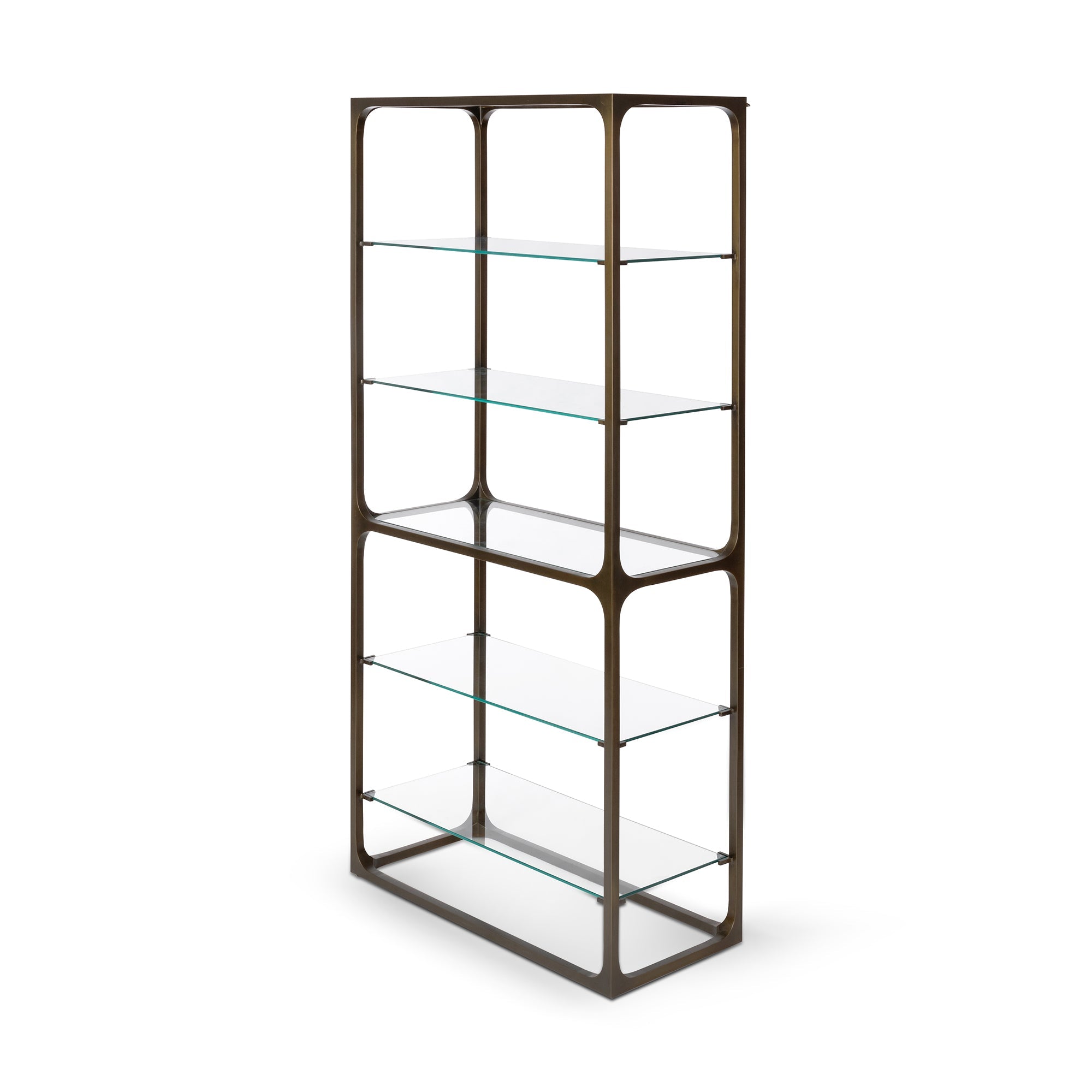 Park Hill Collection Taurus Bookshelf - Antique Bronze Frame with Glass Shelves for Elegant Home Office & Living Room Decor - EFC20039