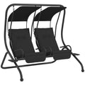 Outsunny 2-Person Outdoor Porch Swing with Solid Steel Frame & Cup Holders for Backyard, Garden, Black - 84A-052V03BK
