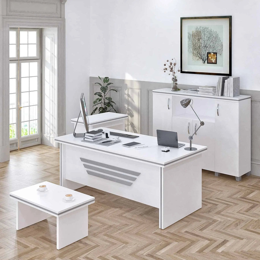 Casa Mare NEWSTAR 71″ Modern Home & Office Furniture Desk White & Metallic Gray - NEWSTAR-71W-S