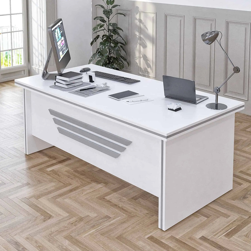 Casa Mare NEWSTAR 71″ Modern Home & Office Furniture Desk White & Metallic Gray - NEWSTAR-71W-S