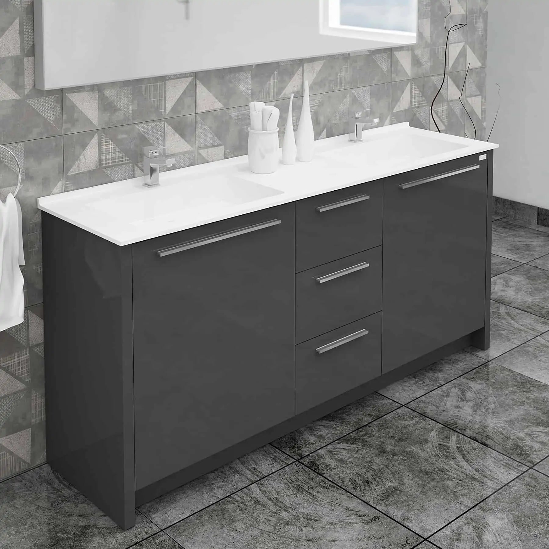 Casa Mare Nona Modern Double Sink Freestanding Bathroom Vanity and Sink Combo - Nona152GG-60