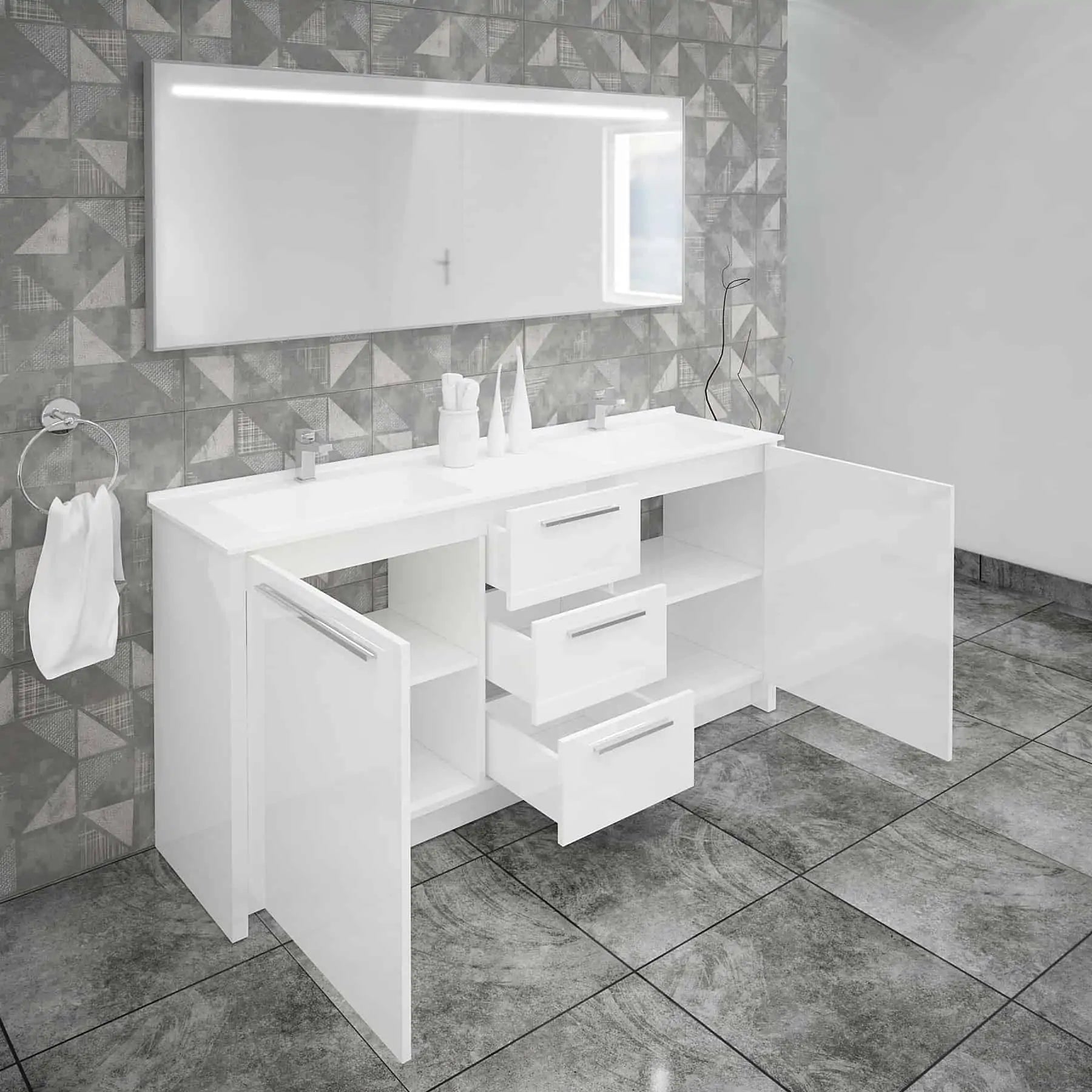 Casa Mare Nona Modern Double Sink Freestanding Bathroom Vanity and Sink Combo - Nona152GG-60