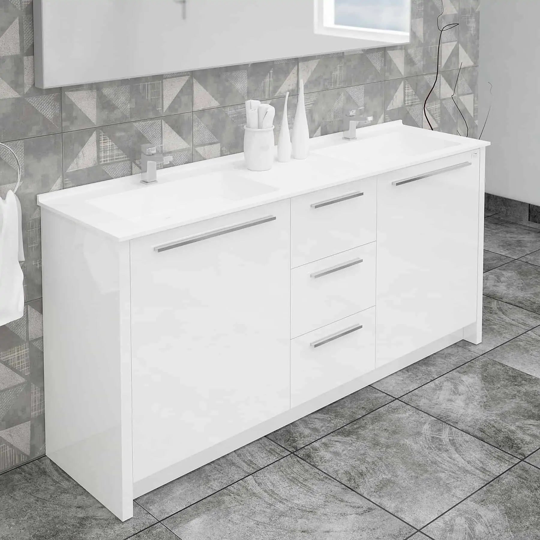 Casa Mare Nona Modern Double Sink Freestanding Bathroom Vanity and Sink Combo - Nona152GG-60