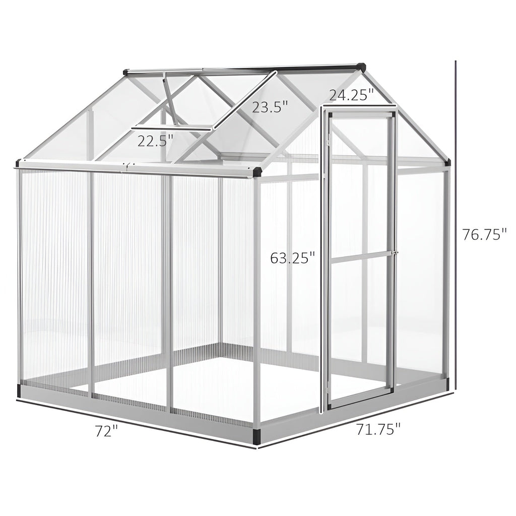 Outsunny 6' L x 6' W Walk-In Polycarbonate Winter Greenhouse - 845-243