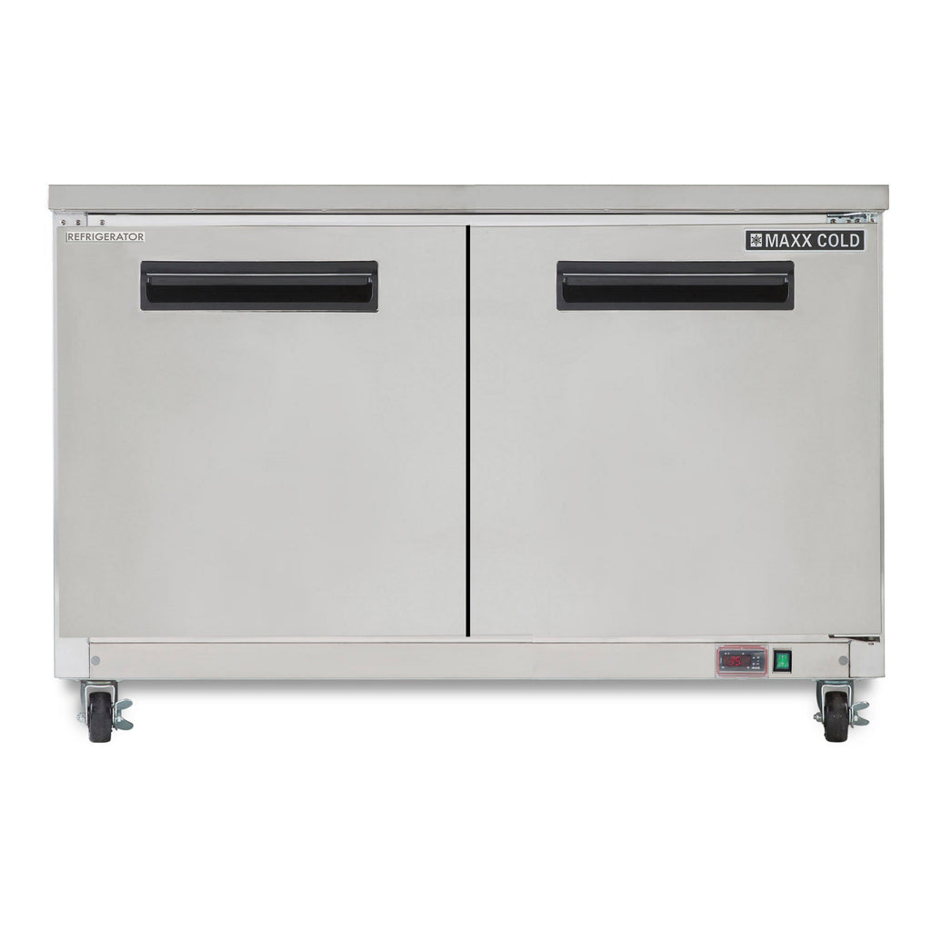 Maxx Cold Double Door Undercounter Refrigerator, 60.3"W, 15.5 cu. ft. Storage Capacity, in Stainless Steel - MXCR60UHC