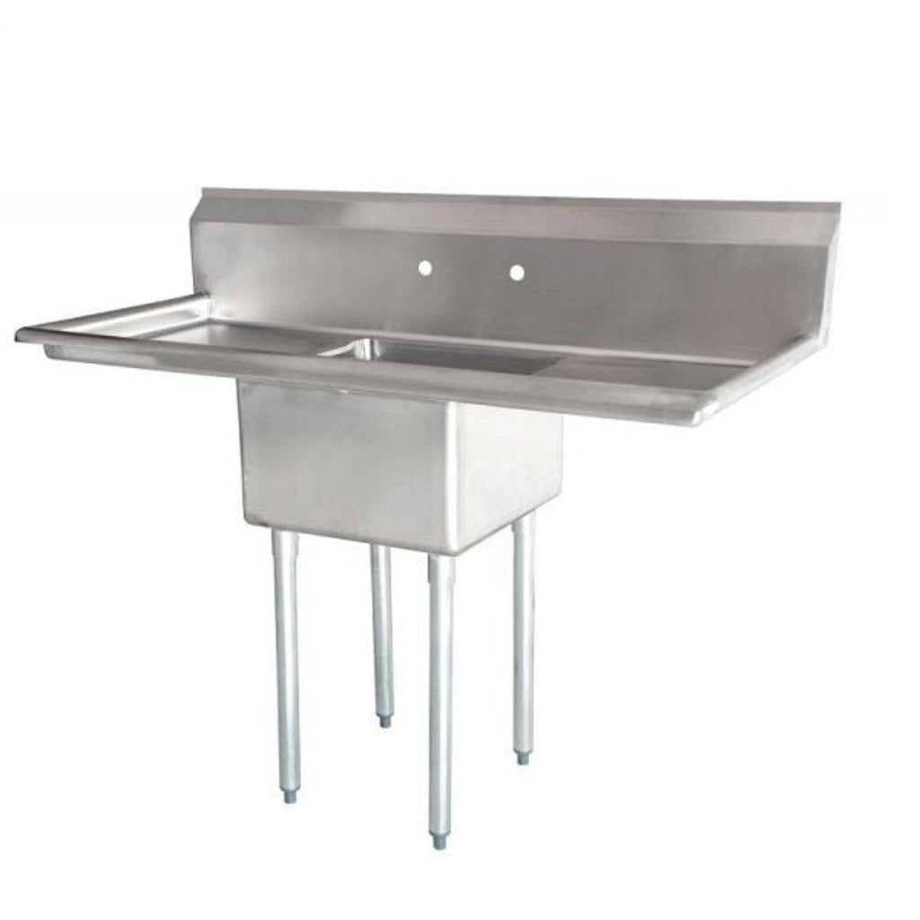 Omcan One Tub Sink 18X18X11  with Center Drain and Two Drain Boards - 43759