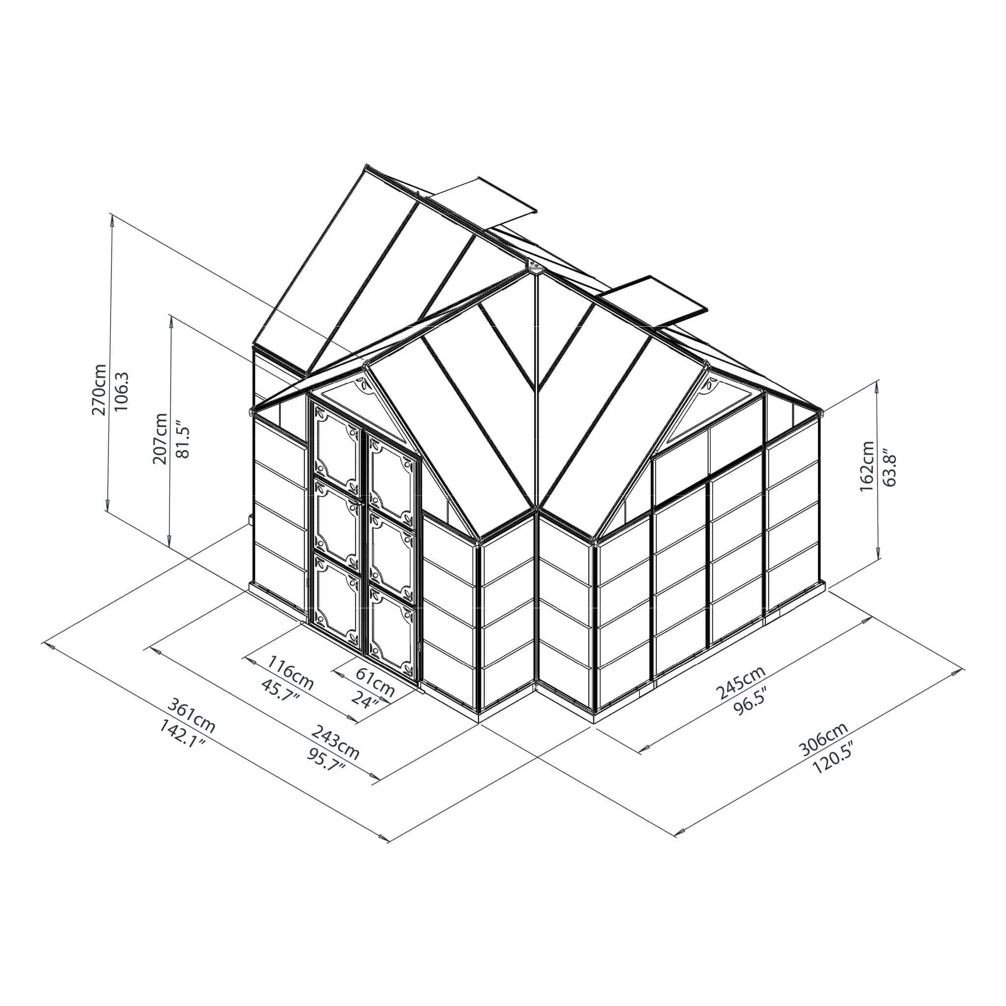 Palram - Canopia | 12x10 Ft Chalet Greenhouse Kit - Gray With 0.8mm Polycarbonate Glazing - HG5400