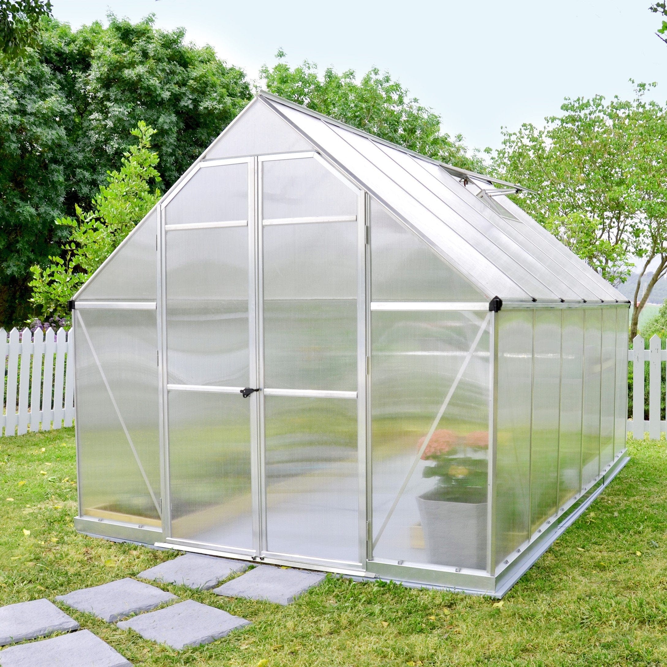 Palram - Canopia | Essence Greenhouse Kit - Silver With 4mm Twin-wall Polycarbonate Glazing - HG5812