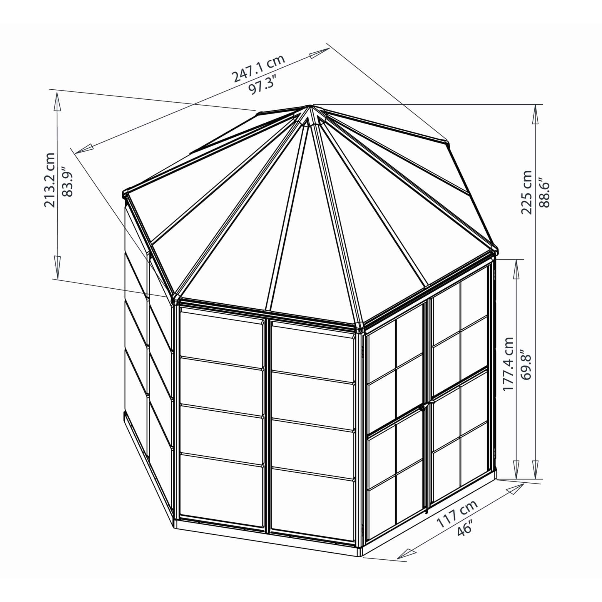 Palram - Canopia | 7x8 Ft Oasis Hex Greenhouse Kit - Gray With 0.8mm Polycarbonate Glazing - HG6000