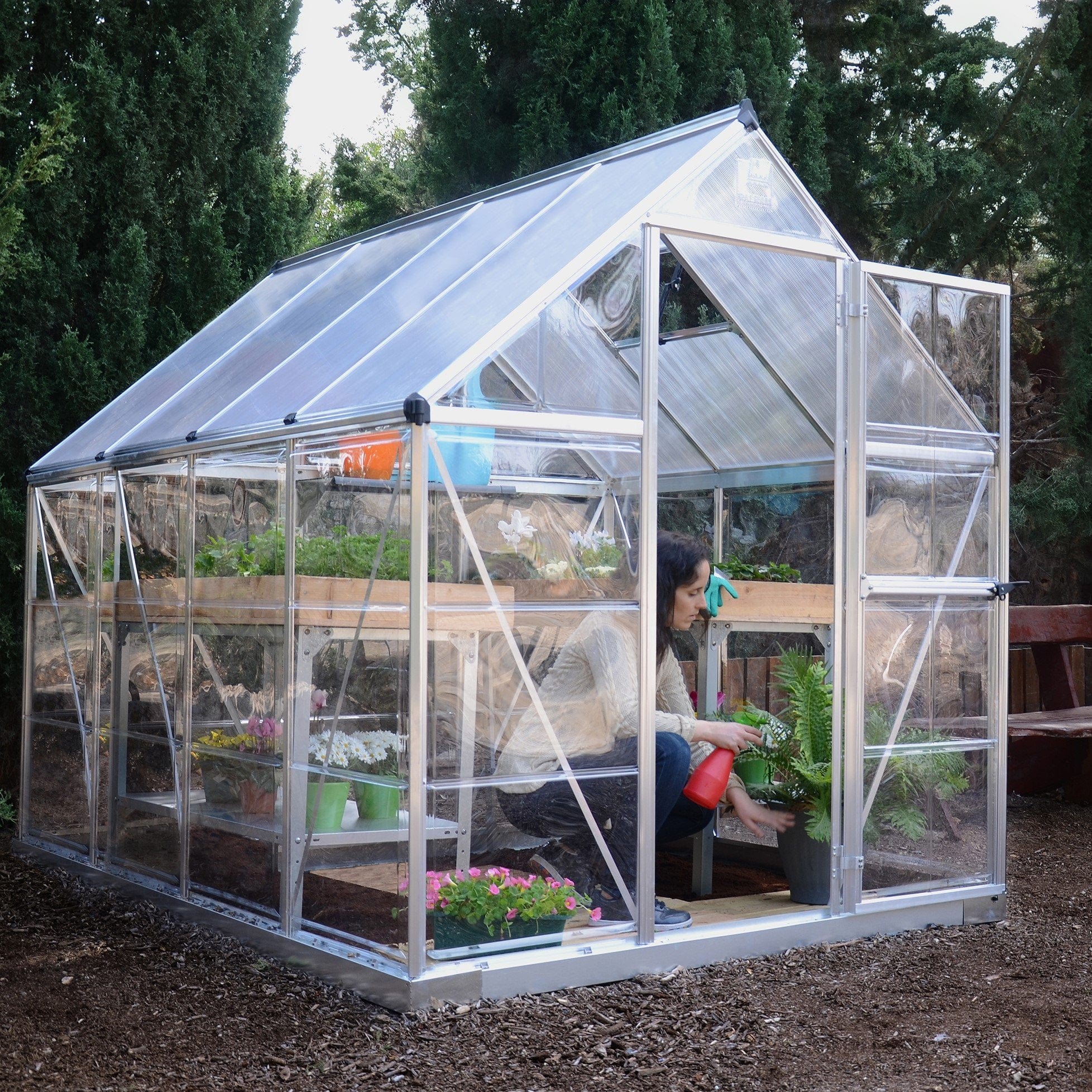 Palram - Canopia | Hybrid Greenhouse Kit - Silver With 0.8mm Polycarbonate Glazing - HG5504