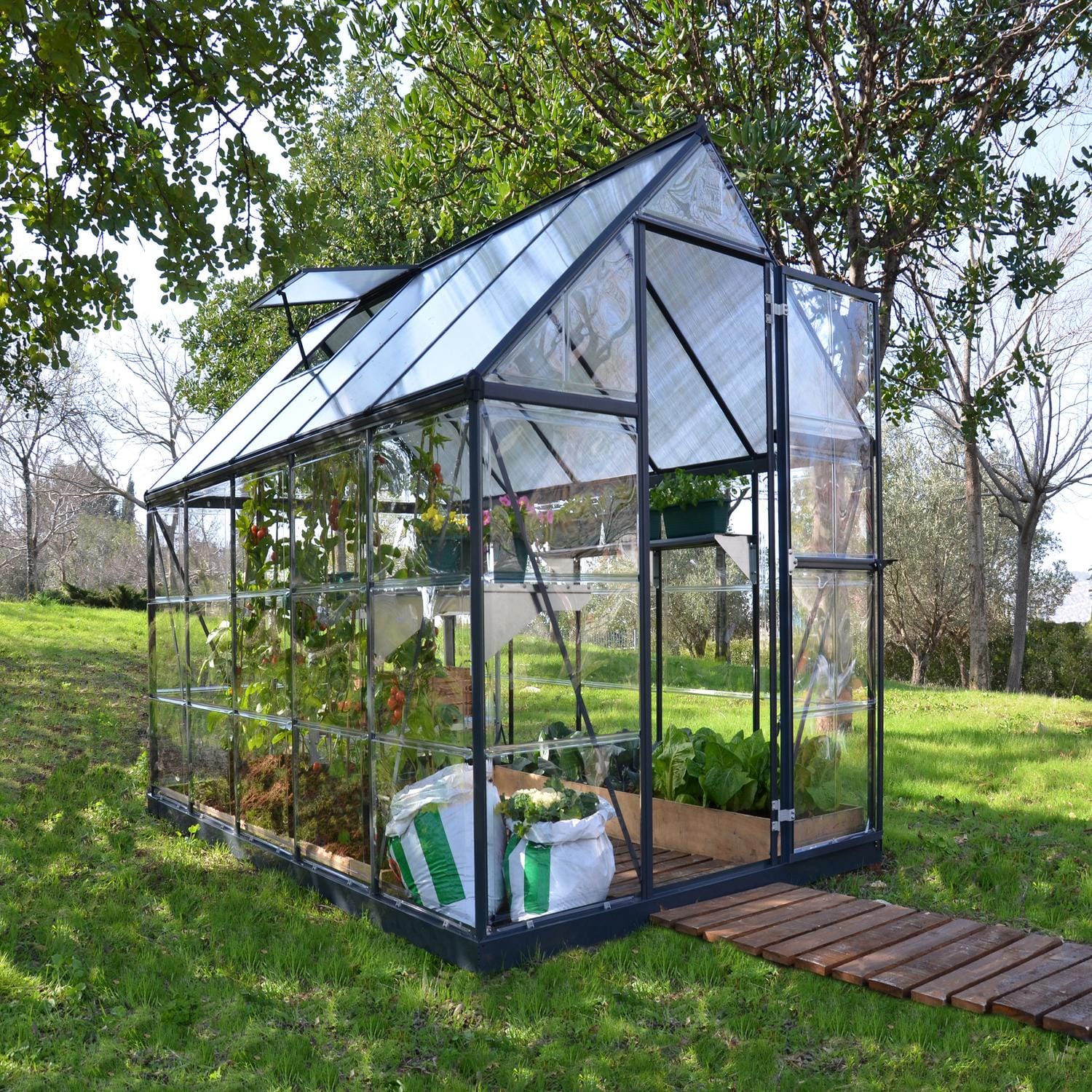 Palram - Canopia | 6x10 Ft Hybrid Greenhouse Kit - Gray With 0.8mm Polycarbonate Glazing - HG5510Y