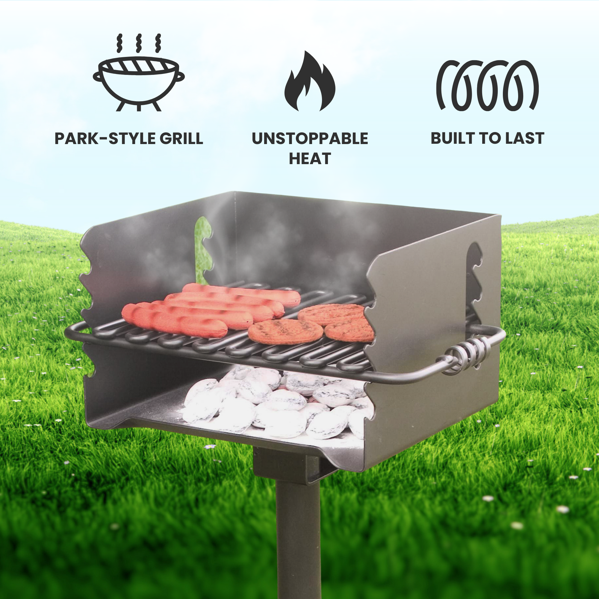 Pilot Rock CBP-135 Park Style Outdoor BBQ Charcoal Grill with Swivel, 2 Pack - 415877