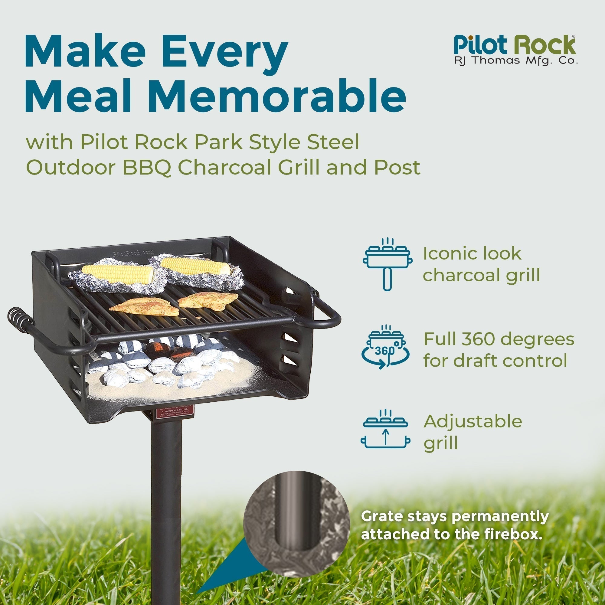 Pilot Rock H-16 B6X2 Park Style Outdoor BBQ Charcoal Grill w/ Swivel, 4 Pack - 415872