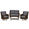 Outsunny 4 Piece PE Rattan Patio Furniture Set with 2 Swivel Rockers, 2-Tier Glass Table &amp; Loveseat, Gray - 860-257V00MB
