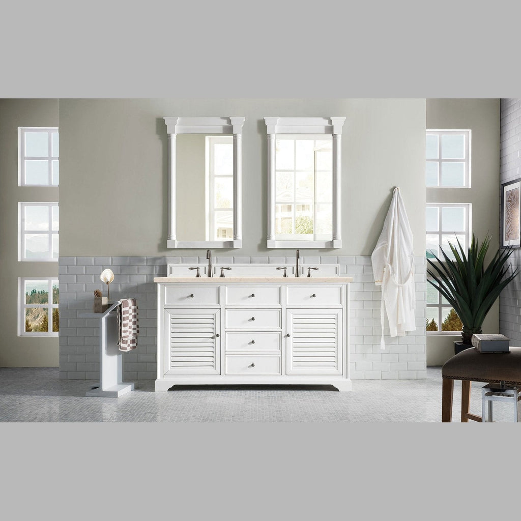 James Martin Vanities Savannah 60" Bright White Double Vanity - 238-104-V60D-BW-3AF