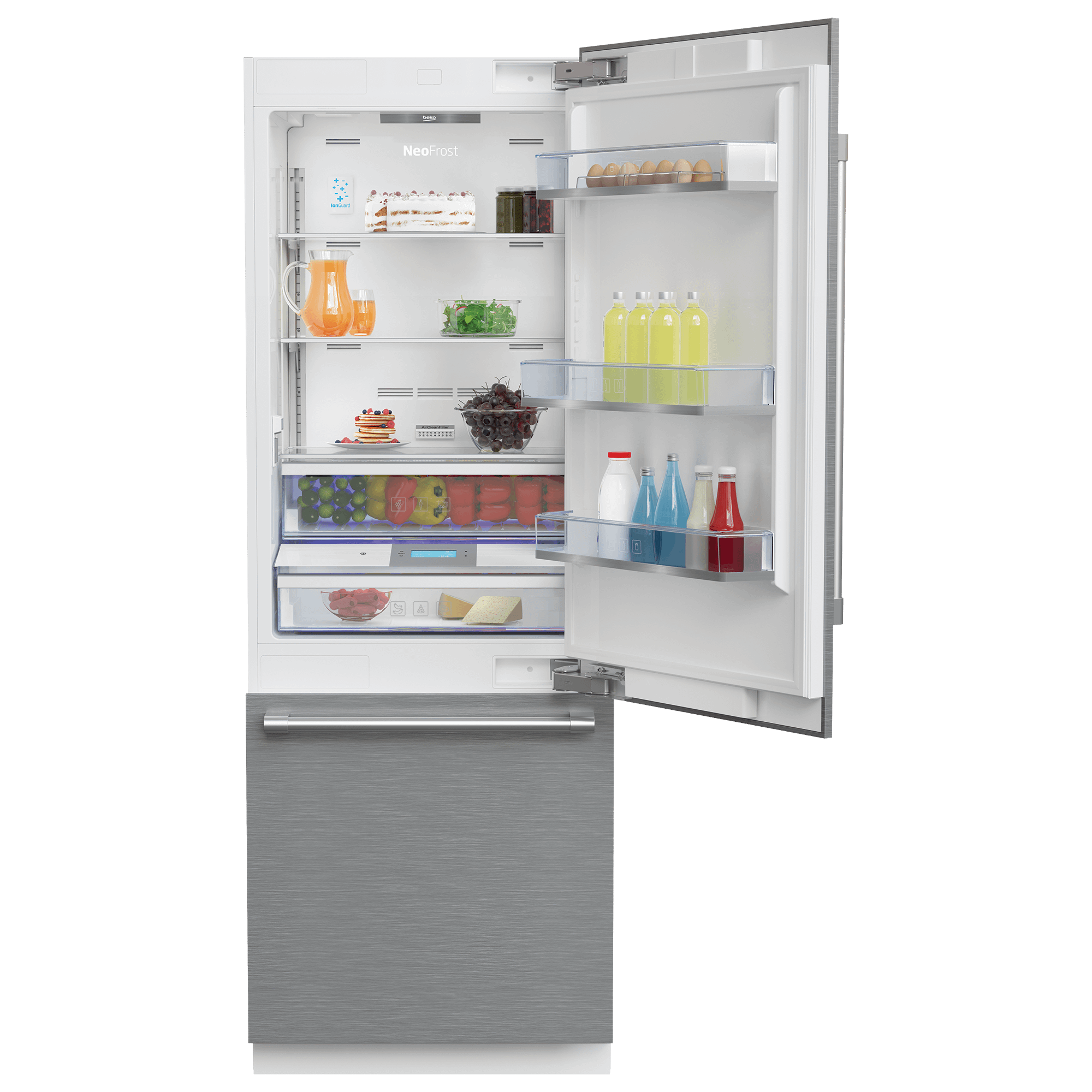BEKO 30" Freezer Bottom Built-In Refrigerator with Auto Ice Maker and Internal Water Dispenser White - BBBF3019IMWE
