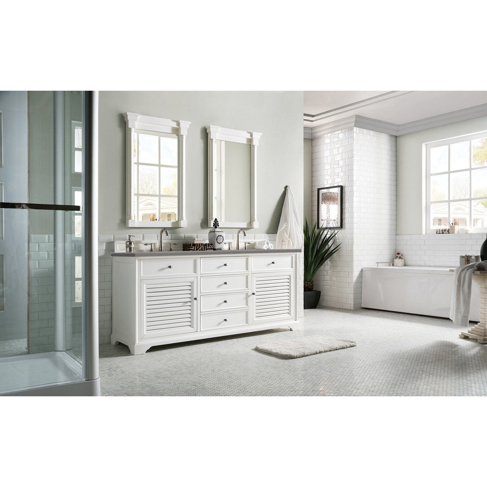 James Martin Vanities Savannah 72" Bright White Double Vanity - 238-104-V72-BW-3AF