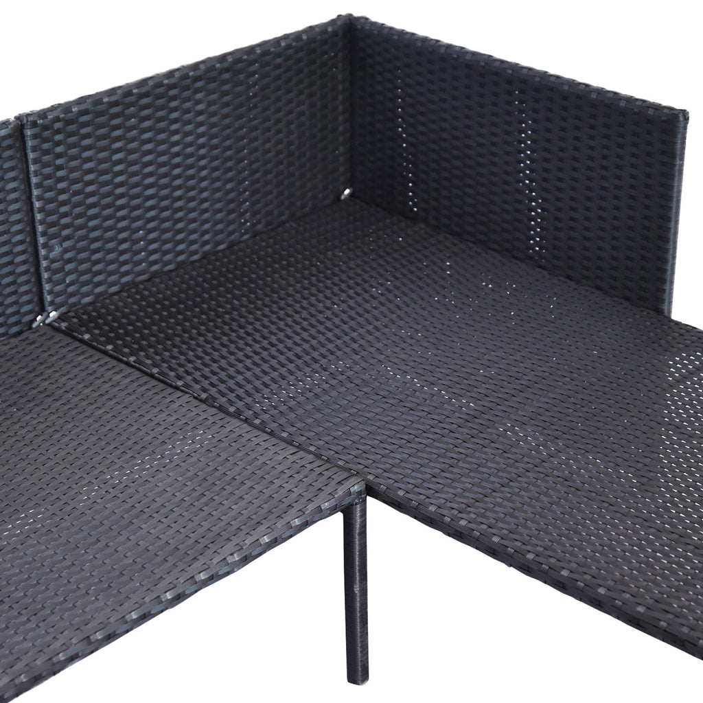 Outsunny 3 Piece Outdoor L-Shaped Rattan Patio Furniture Set with Sofa, Table and Cushions, Blue - 841-121BU