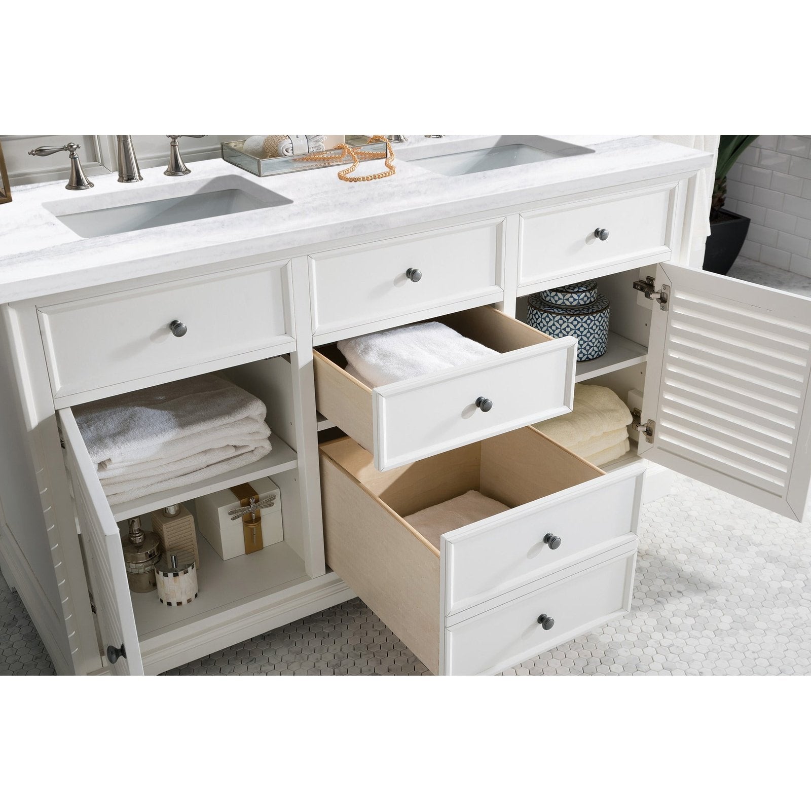 James Martin Vanities Savannah 60" Bright White Double Vanity - 238-104-V60D-BW-3AF