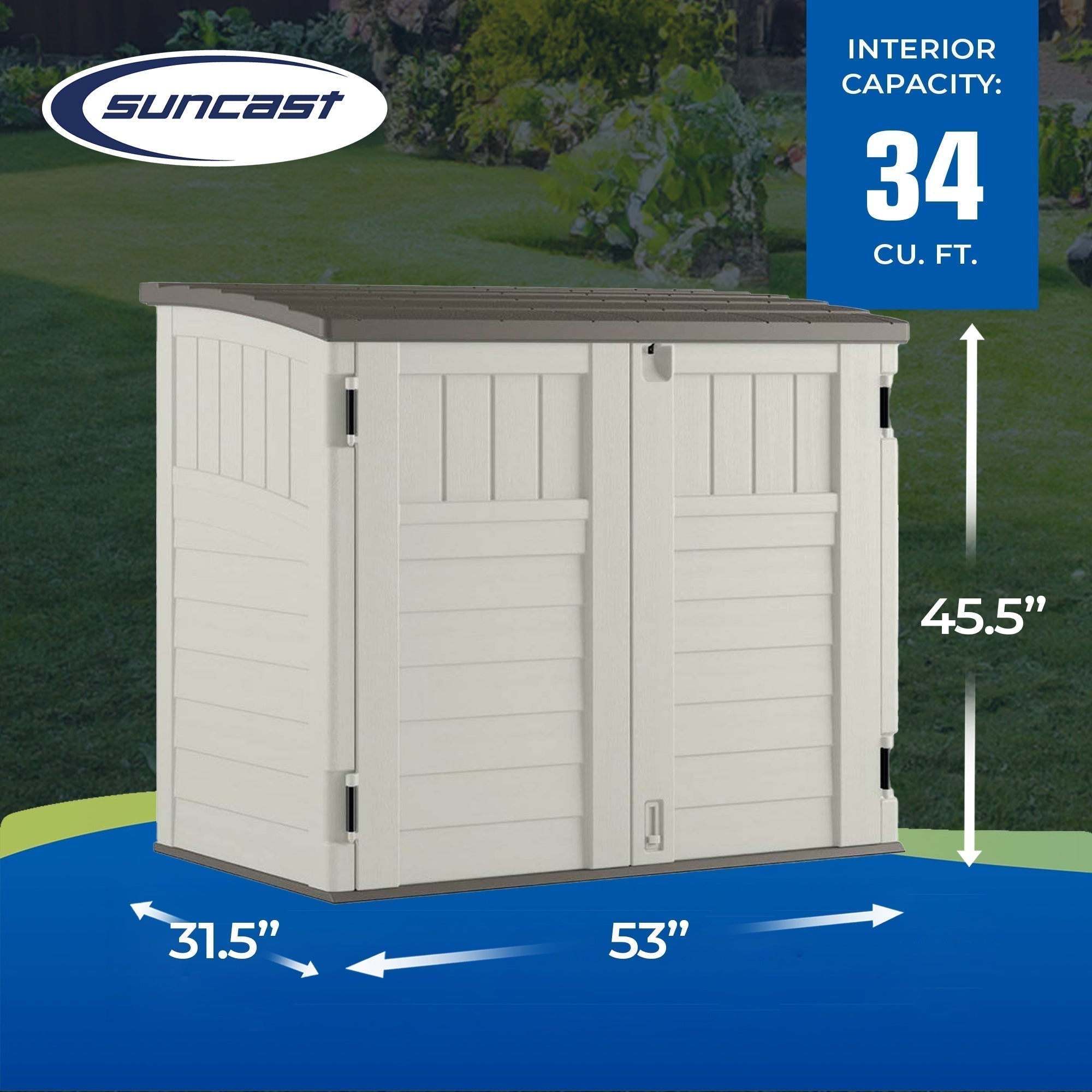 Suncast 53 x 31.5 x 45.5" Resin Storage Shed w/ Reinforced Floor, Ivory (2 Pack) - 111743
