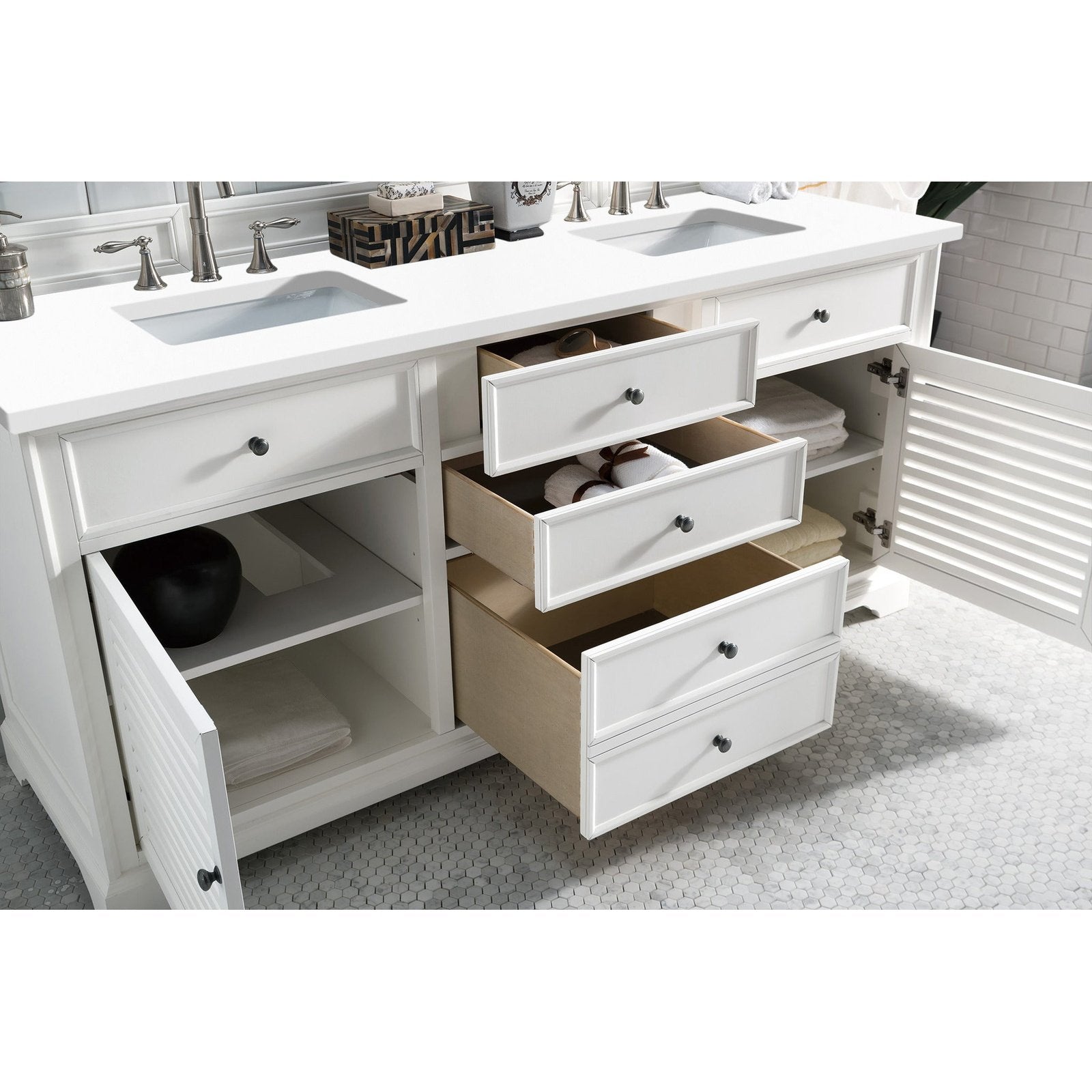 James Martin Vanities Savannah 72" Bright White Double Vanity - 238-104-V72-BW-3AF