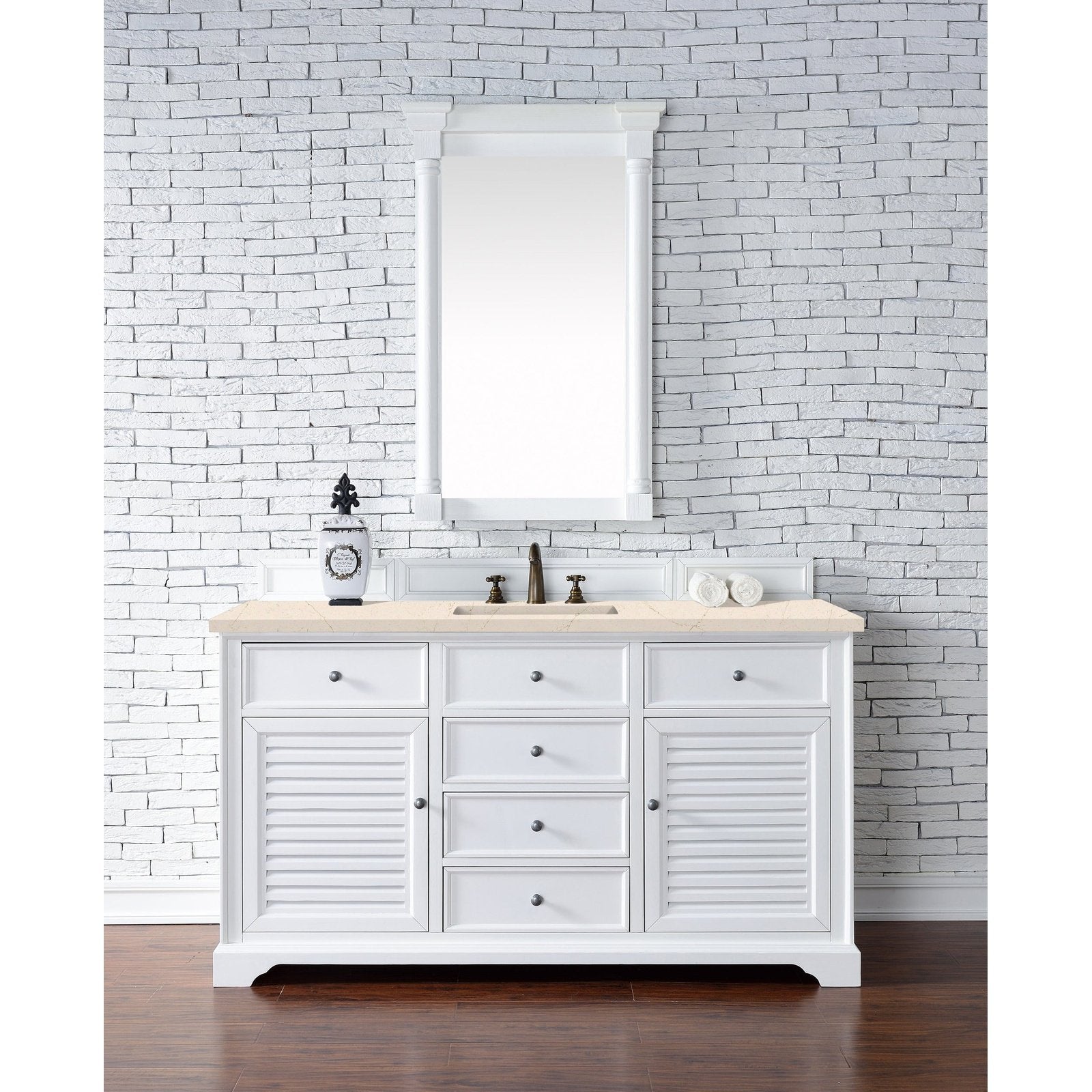 James Martin Vanities Savannah 60" Bright White Single Vanity - 238-104-V60S-BW-3AF