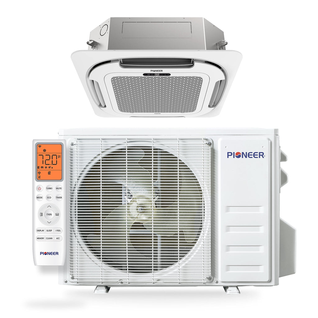 Pioneer Quantum Ultra 12,000 BTU 21 SEER2 230V 8-Way Ceiling Cassette Ductless Mini-Split Air Conditioner Inverter Heat Pump Full Set - CYT012GLSI24RL-10S