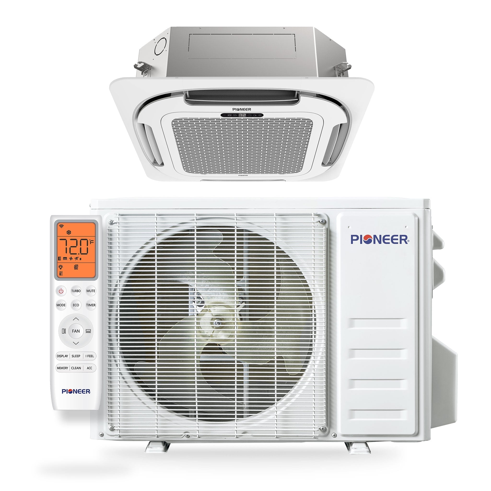 Pioneer Quantum Ultra 9,500 BTU 23 SEER2 230V 8-Way Ceiling Cassette Ductless Mini-Split Air Conditioner Inverter Heat Pump Full Set - CYT009GLSI24RL-10S