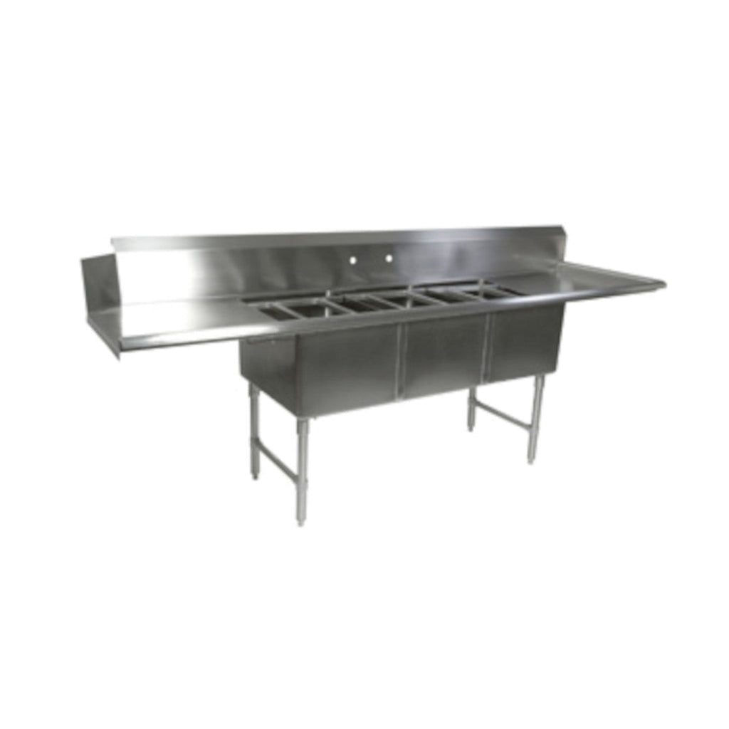 John Boos DT3B18244-2D24R 103.5"W x 30"D Dishtable/Pot Sink Two 24" Drainboards - JBDT3B182442D24R