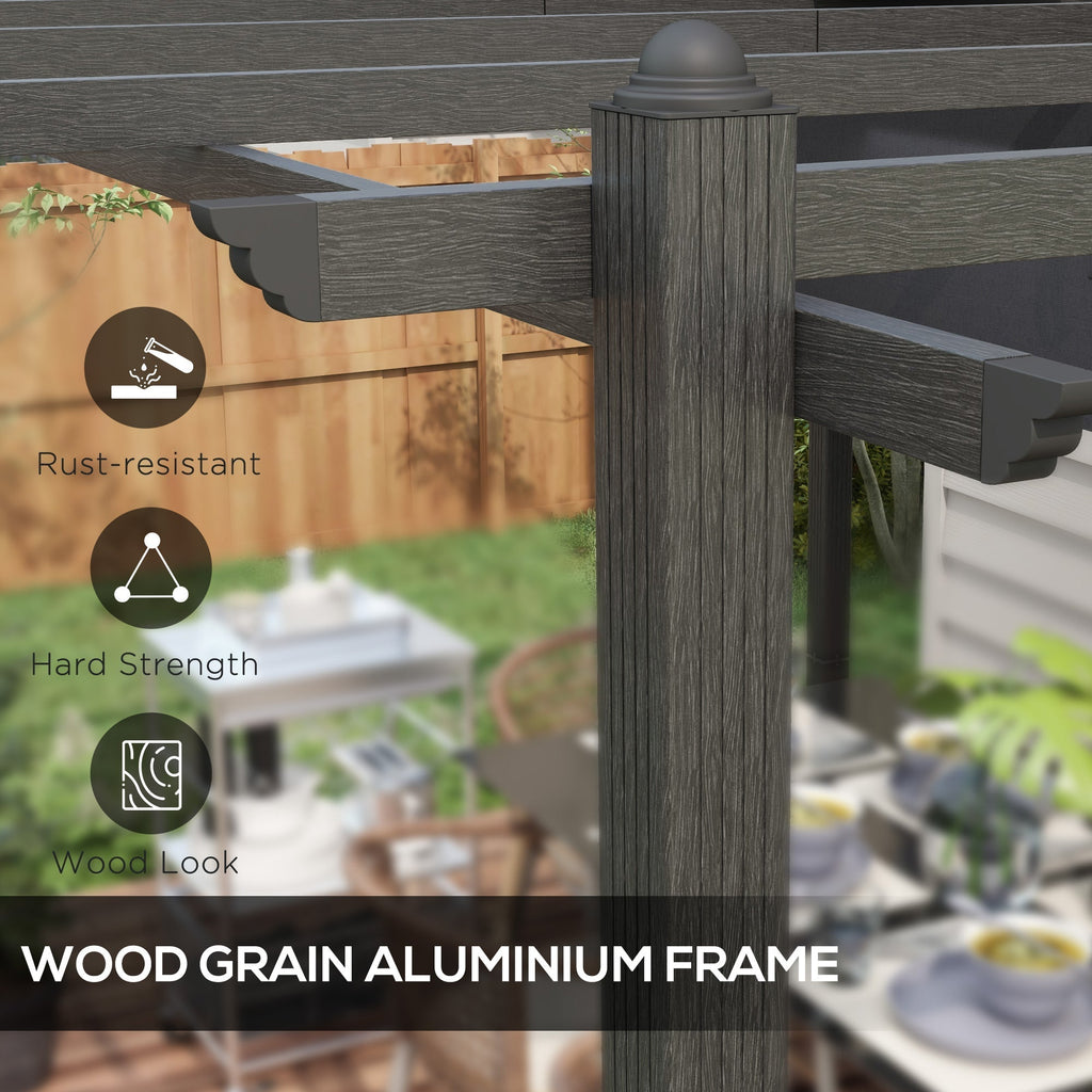 Outsunny 10' x 13' Retractable Pergola Canopy, Wood Grain Aluminum Frame, for Outdoor Shade Shelter, Gray - 84C-472V02GY