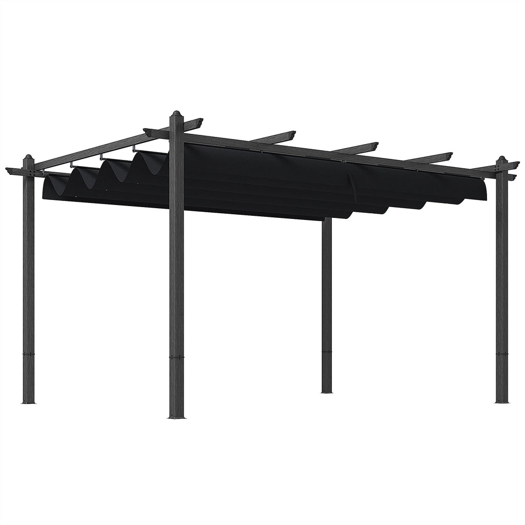 Outsunny 10' x 13' Retractable Pergola Canopy, Wood Grain Aluminum Frame, for Outdoor Shade Shelter, Gray - 84C-472V02GY
