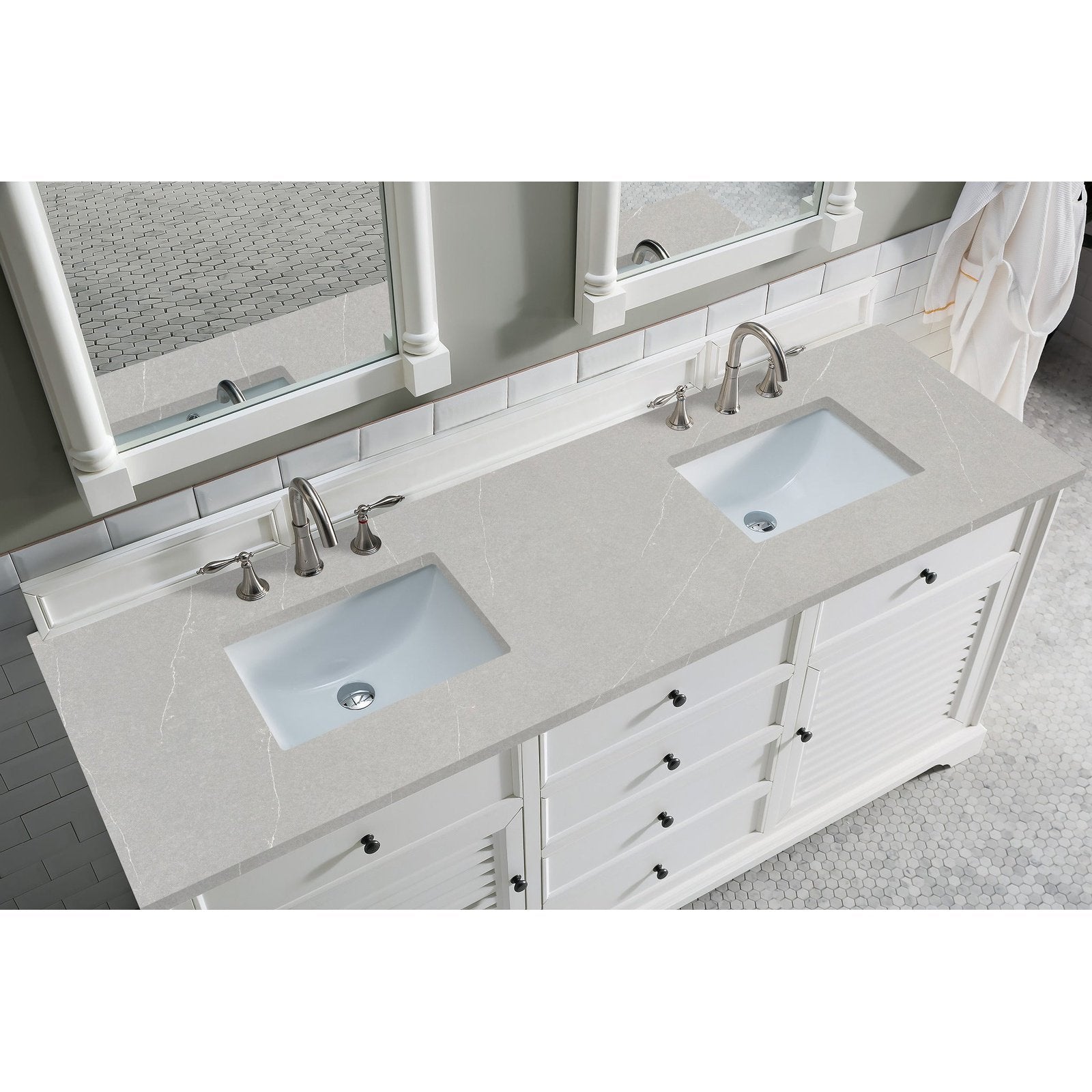 James Martin Vanities Savannah 72" Bright White Double Vanity - 238-104-V72-BW-3AF