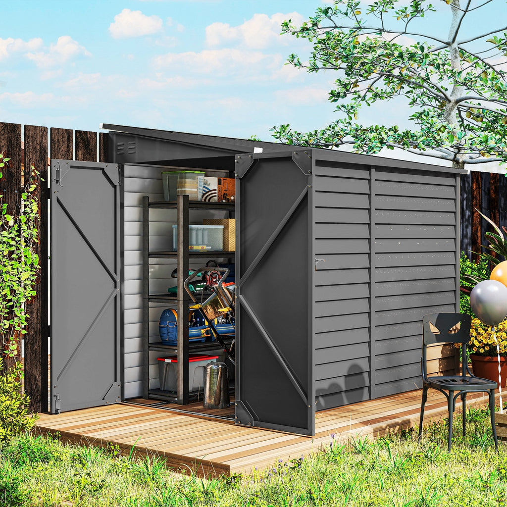 Outsunny 4.6' x 9' Steel Outdoor Storage Shed, with Foundation Kit, Lockable Doors and Gloves, Dark Gray - 845-841V01CG