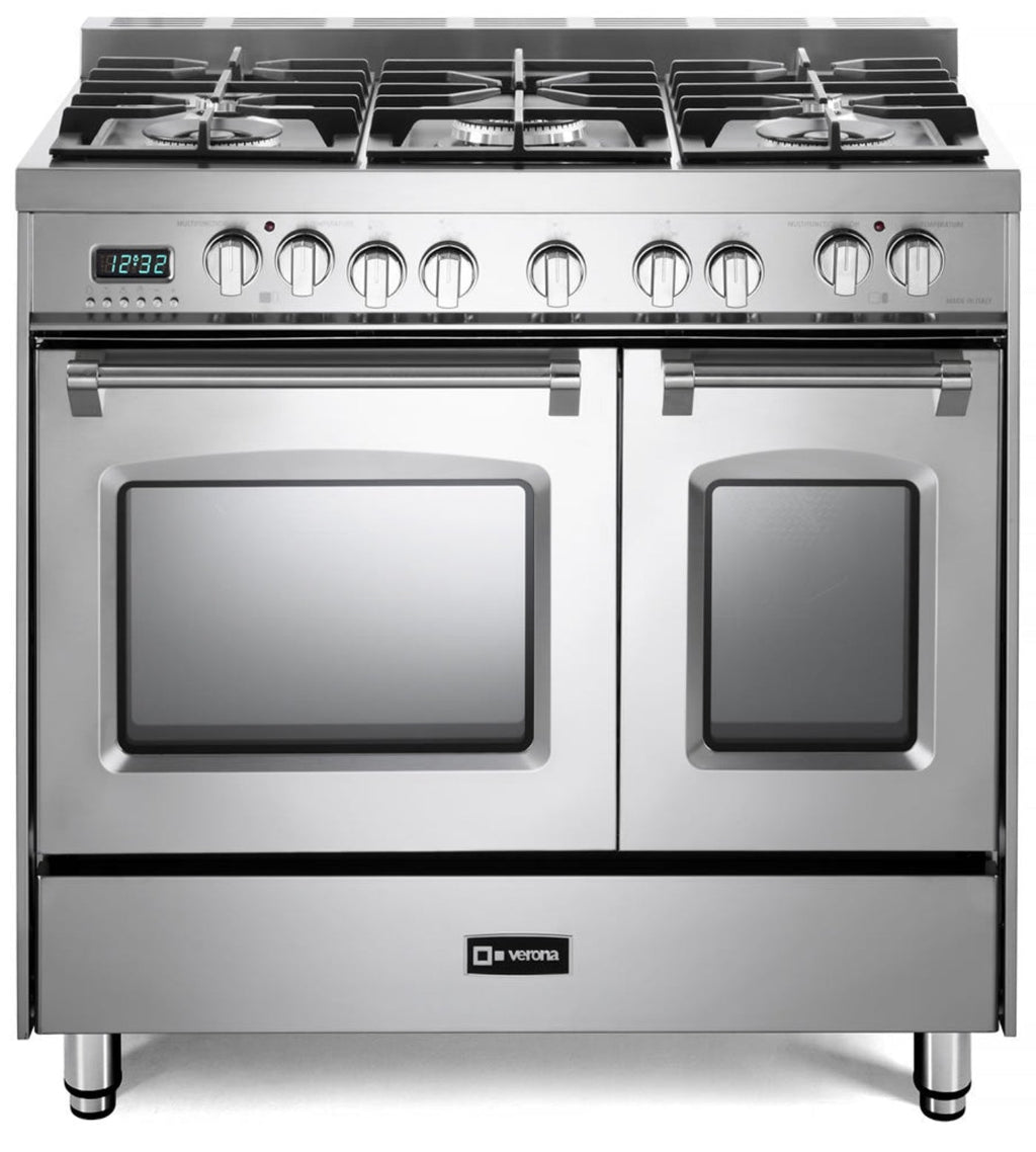 Verona - Prestige 36" Dual Fuel Double Oven Range - 5 Burners - Stainless Steel, Matte Black, White - VPFSGE365DSS