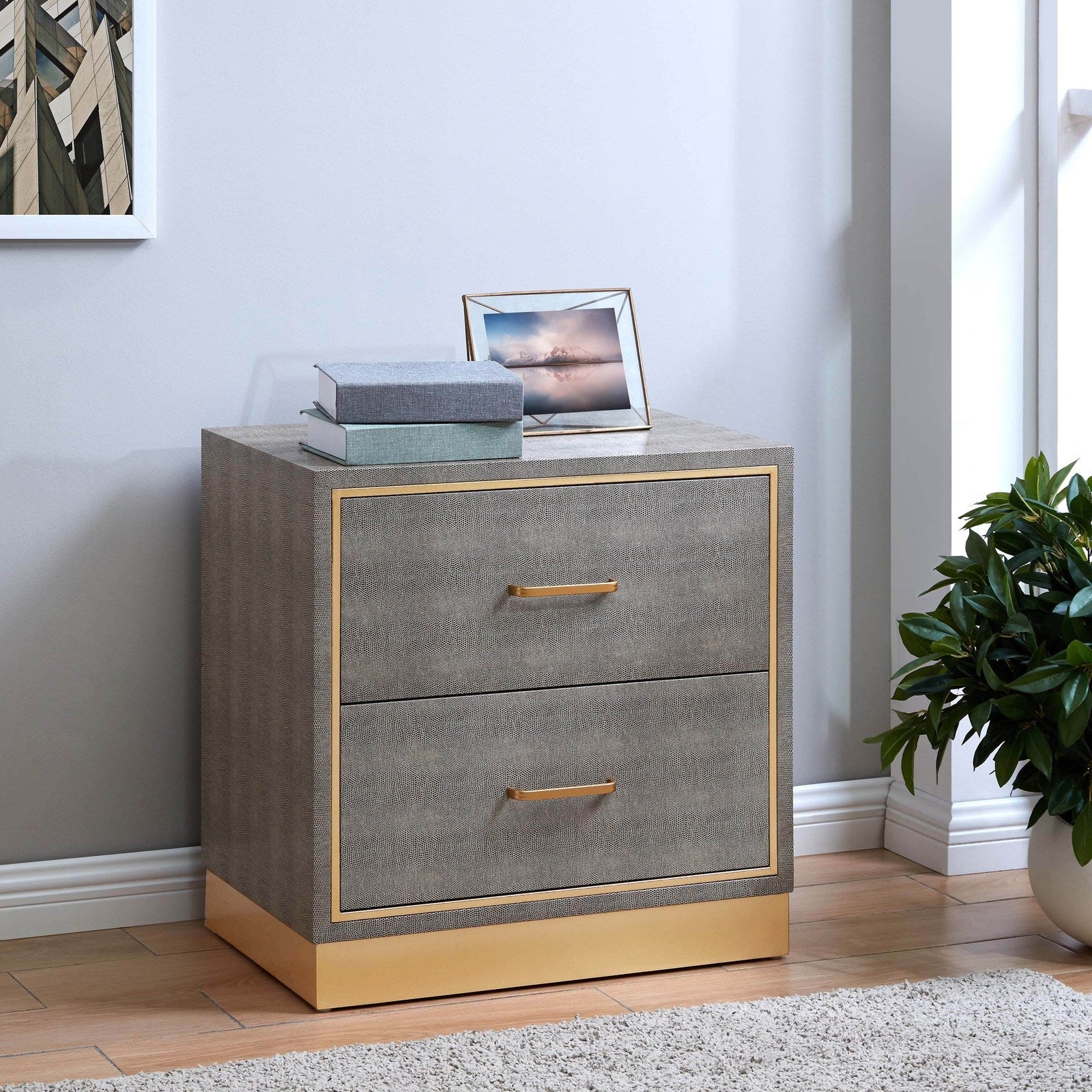 New Pacific Direct Edinburgh 2-Drawer Faux Shagreen End table -  1600049