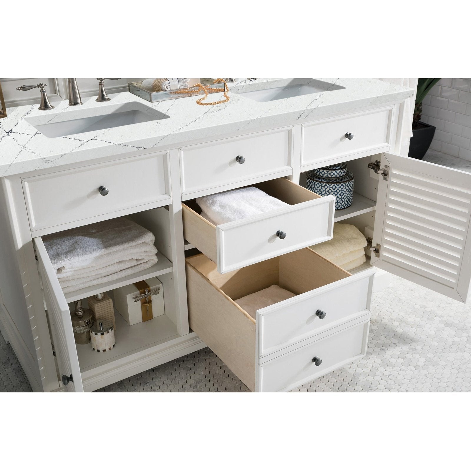 James Martin Vanities Savannah 60" Bright White Double Vanity - 238-104-V60D-BW-3AF