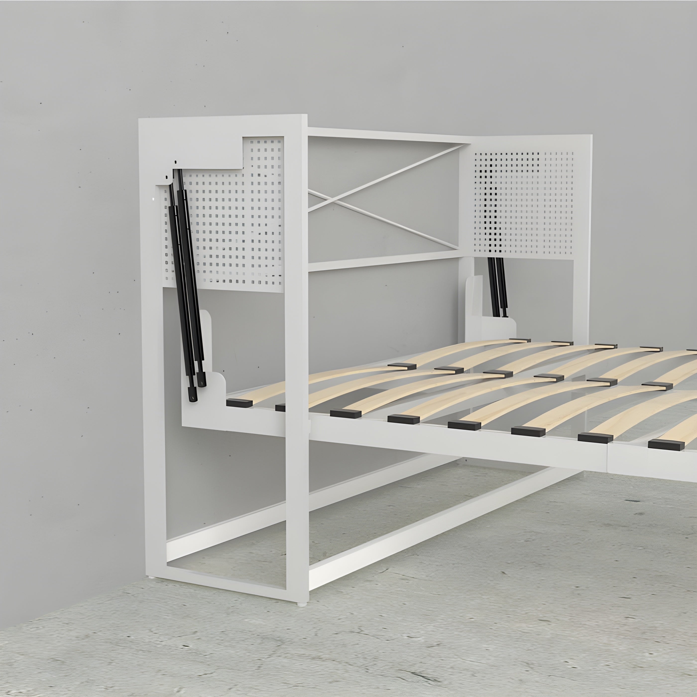 Murphy Bed With Desk & 2 Storage Cabinets, Queen Size, White by Leto Muro