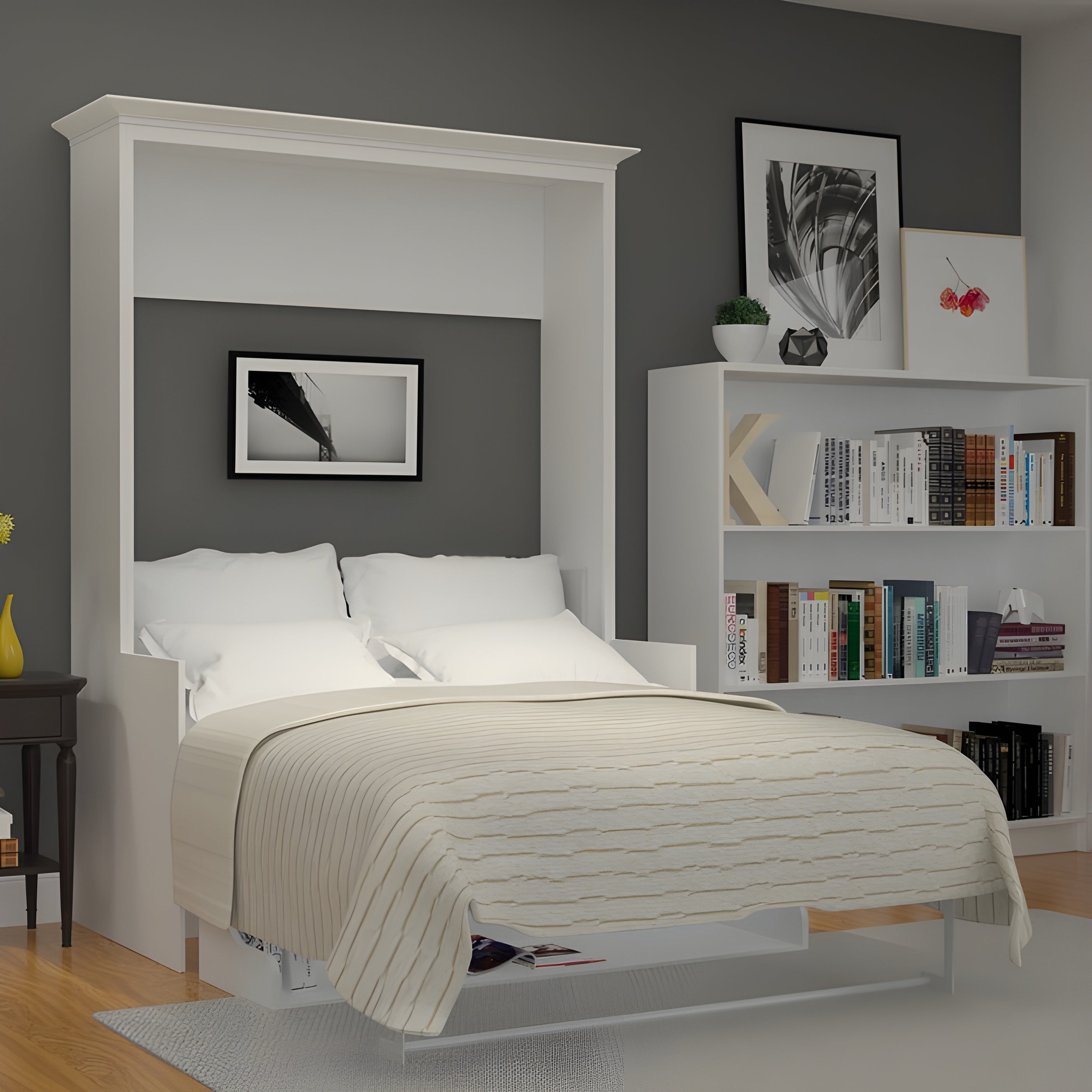 Murphy Bed With Desk, Double Size, White by Leto Muro