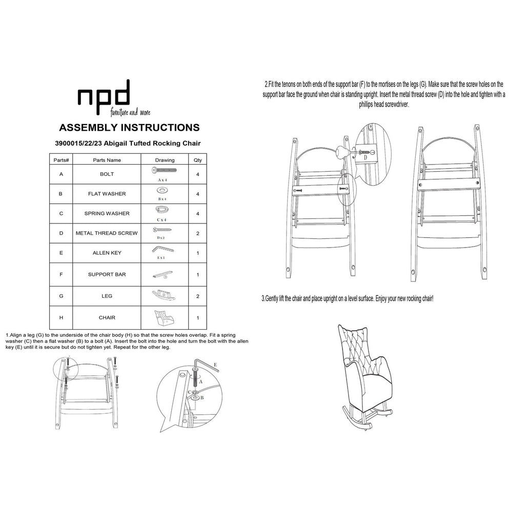 New Pacific Direct Abigail Fabric Tufted Rocking Chair  - 3900023
