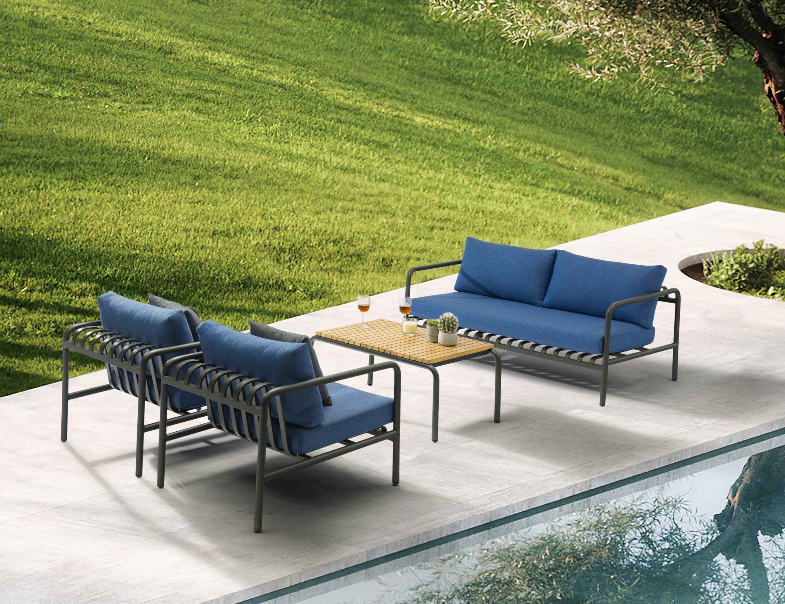Whiteline Modern Living  Andrea 4-Pieces Outdoor Lounge Set in Blue Color - COL1833-BLU